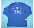 Man U 08-09 blue away long sleeve retro soccer jersey